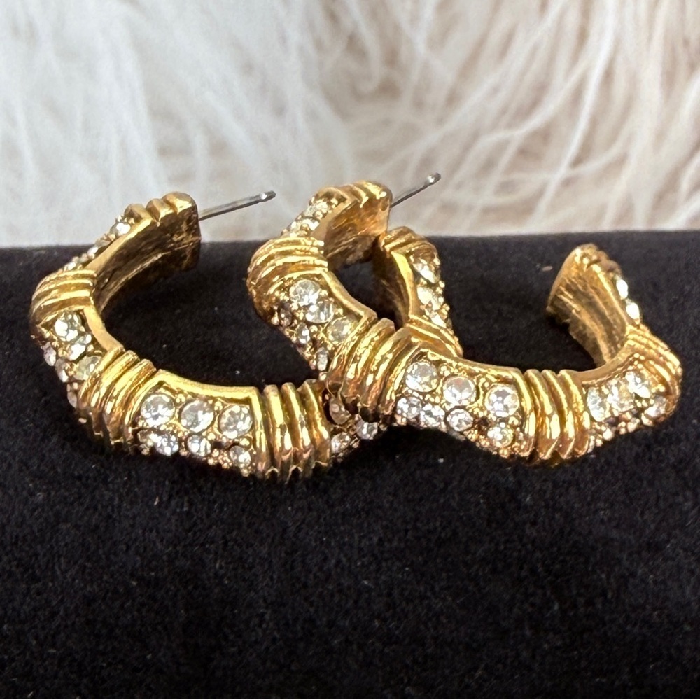 Vintage, weighted, goldtone, bling pierced hoop earrings